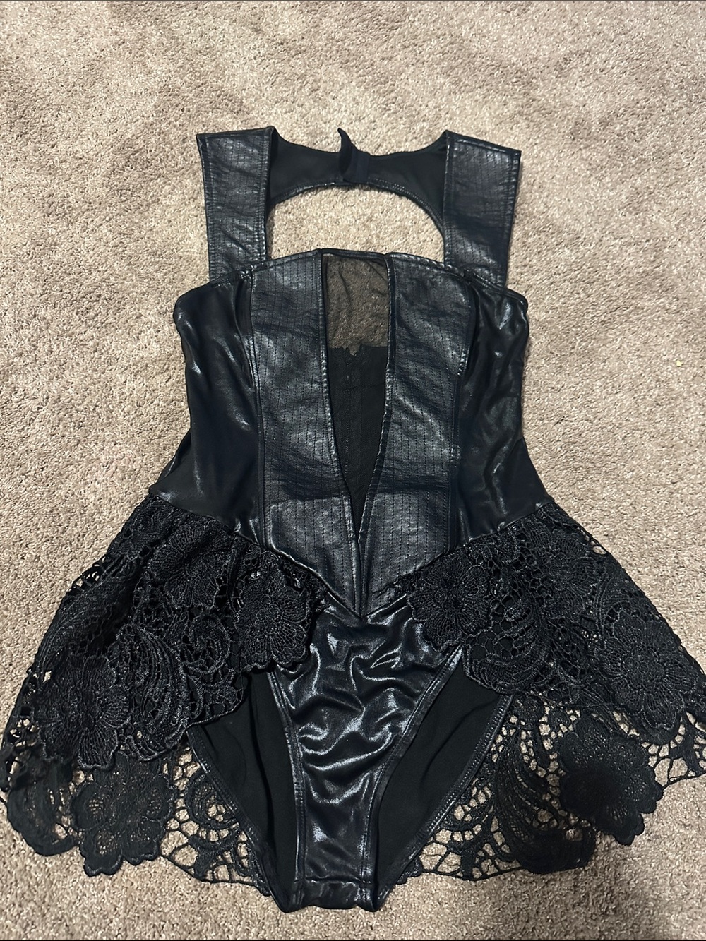 Black Faux Leather & Lace Bodysuit